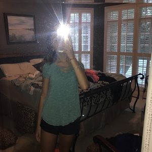 Blue and black striped tee shirt